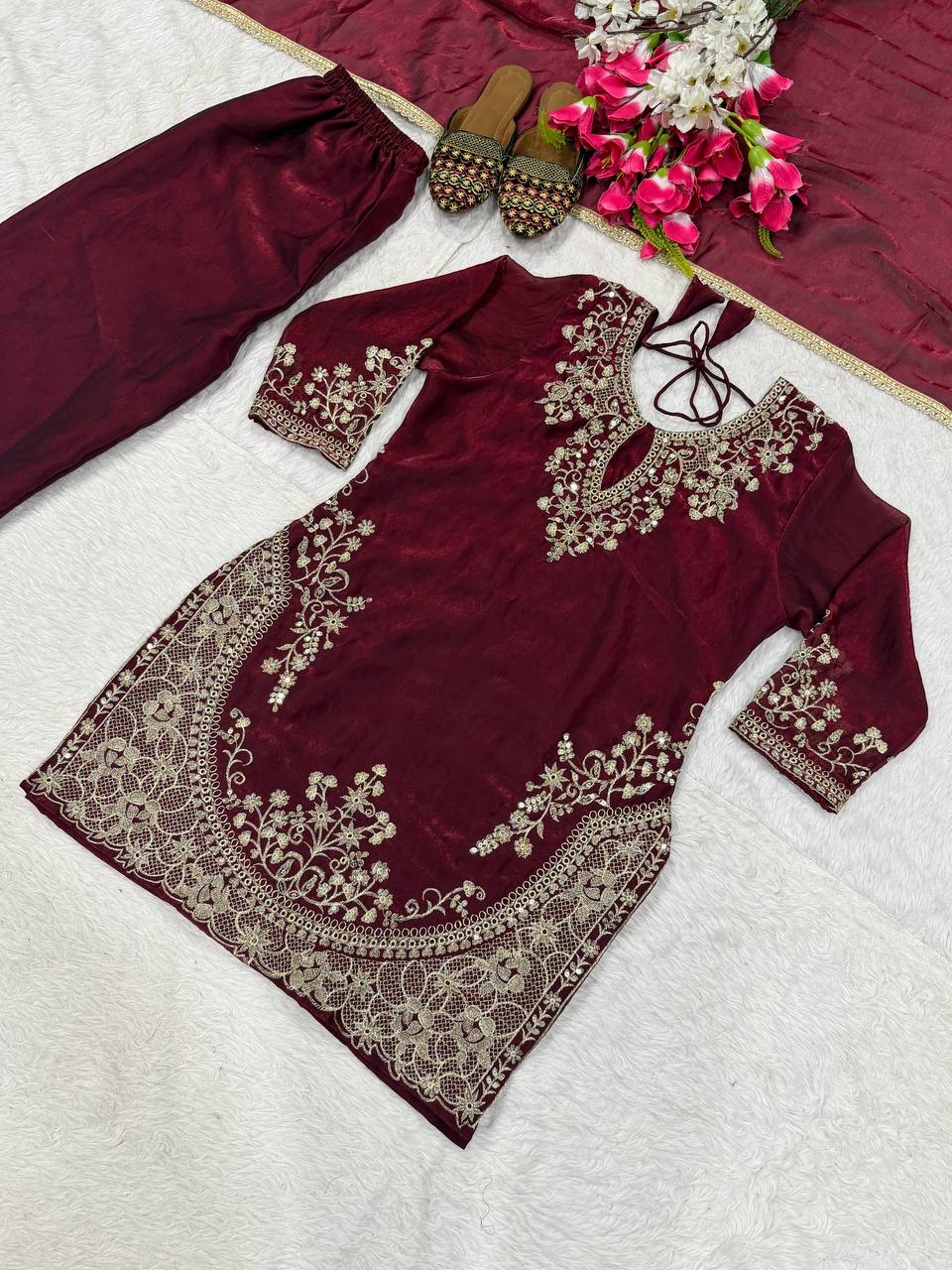 Modern Aubergine Flared Silk Set